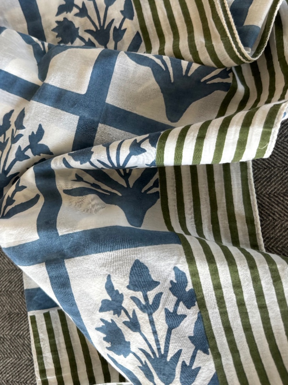NWOT, SZ BLOCKPRINTS, HAND BLOCK PRINTED SARONG - CLASSIC BLUE PALLADIO GRID - Picture 9 of 9
